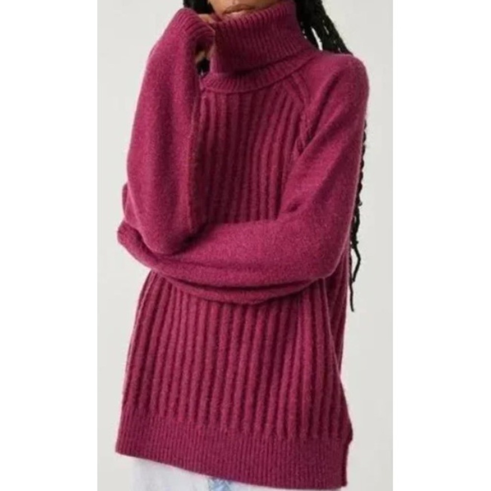 Free People Big City Turtleneck Tunic Sweater Ribbed Long Size S OB1505571‎